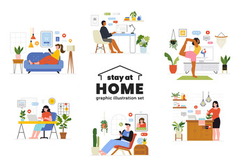 Stay at Home Illustrations Set