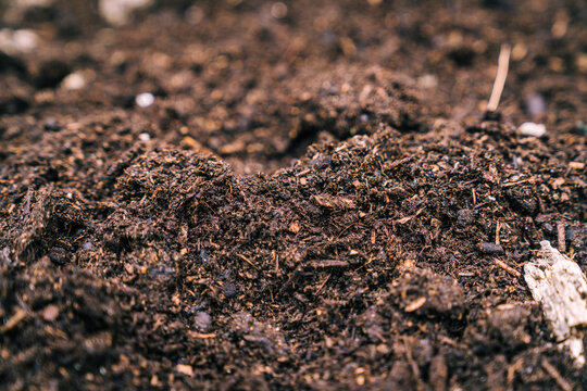 Closeup of dry fresh soil in garden