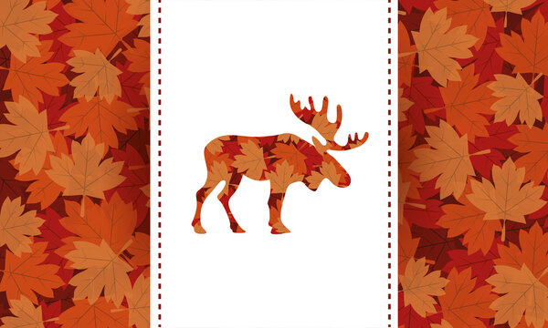 canada day celebration card with maple leafs foliage and reindeer