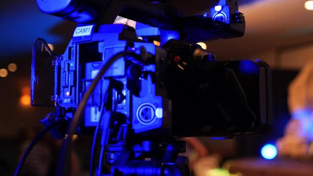 A professional video camera on set