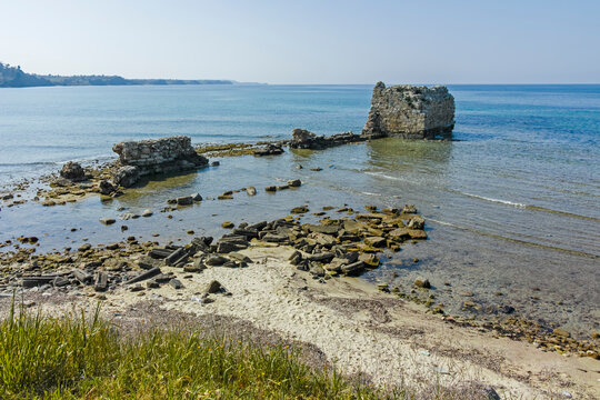 View of Coastal street of Nea Poteidaia, Chalkidiki, Greece