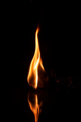 Burning Flame with reflection on black background