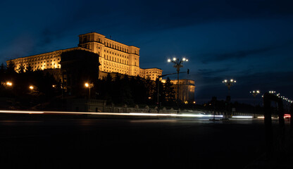 Fototapeta na wymiar The Parliament Palace from Bucharest, at night with long exposure