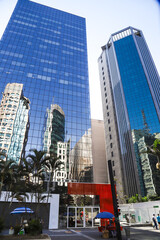 City of São Paulo, State of São Paulo. Brazil - July 2018. Mirrored facades of buildings on Avenida Paulista.