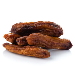 dried banana closeup isolated on a white background