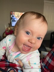 Adorable 1 Years Old Baby Girl With Big Blue Eyes, Happy Baby