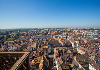 Fototapeta na wymiar View of the city of Strasbourg from above as seen from top of Notre Dame cathedral