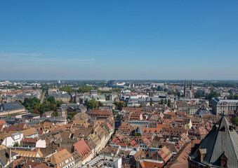 Naklejka na ściany i meble View of the city of Strasbourg from above as seen from top of Notre Dame cathedral