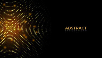 Abstract black background with golden glitter halftone abstract luxury background. Vector design template for banner, advertising, poster, cover.