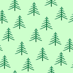 Seamless pattern with trees, green background 