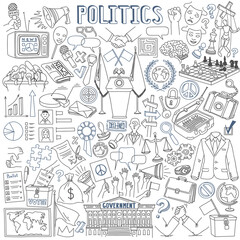 Politics vector drawings collection isolated on white background.