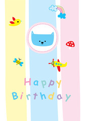 cute kitten happy birthday greeting card vector