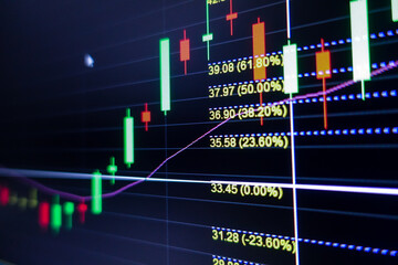 Stock exchange market graph on screen monitor. Economic and financial concept.