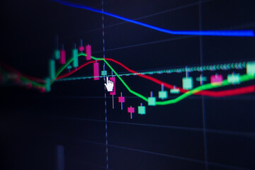 Stock exchange market graph on screen monitor. Economic and financial concept.