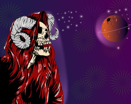 illustration of a skull waiting for fullmoon