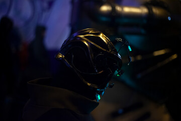 Helmet in the style of cyberpunk.