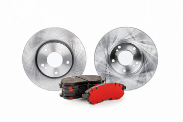 Brake disc and brake pads isolated on white