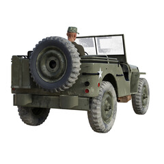 Fototapeta premium 3D rendered Soldier Driving Military Vehicle On White Background - 3D Illustration