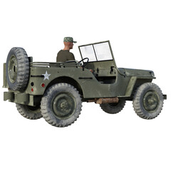 Fototapeta premium 3D rendered Soldier Driving Military Vehicle On White Background - 3D Illustration