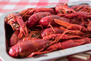 A plate of steamed fresh prawns.