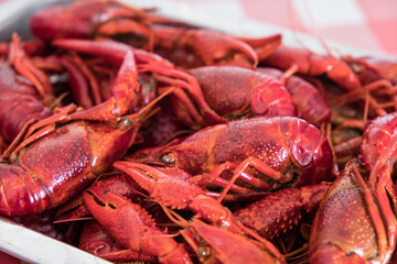 A plate of steamed fresh prawns.