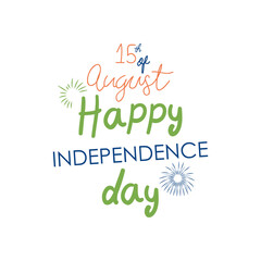 Fototapeta premium Projekt napisu dzień niepodległości Indii z ozdobnym wybuchem, płaski