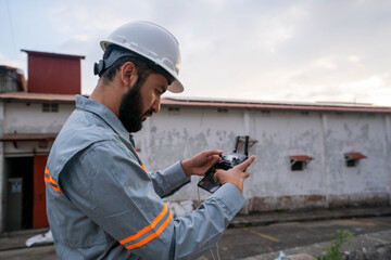 Trabajador revisando paneles solares