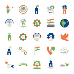 Fototapeta premium earth planet and India independence day icon set, flat style