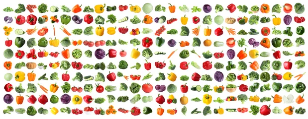 Crédence de cuisine en verre imprimé Légumes frais Set of fresh ripe vegetables on white background. Banner design