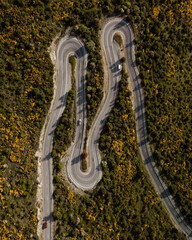 Aerial photos around Crown Range winding road taken in the afternoon during a road trip from Wanaka...