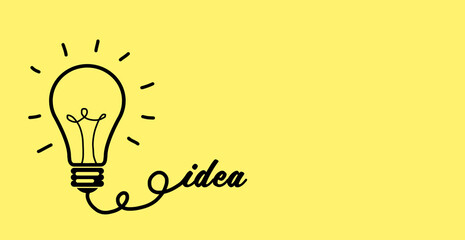 Idea concept. Creative illustration of light bulb on yellow background, space for text