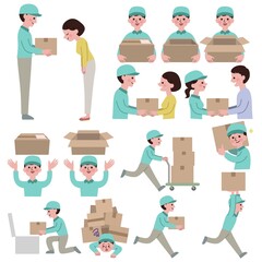 働く配達業者のシンプルなイラストセット