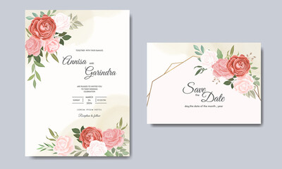 Beautiful floral wedding invitation card template premium Premium Vector