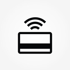 Contactless card payment systems. POS, NFS technolgy icon. Electronic contactless plastic card sign. Wireles / contactless payment at the shop terminal. Near field communication image vector