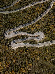 Aerial photos around Crown Range winding road taken in the afternoon during a road trip from Wanaka...