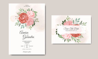 Beautiful floral wedding invitation card template premium Premium Vector