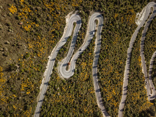 Aerial photos around Crown Range winding road taken in the afternoon during a road trip from Wanaka...