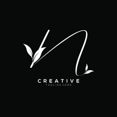 Letter N Minimalist Thin Flourishes Typography Logo