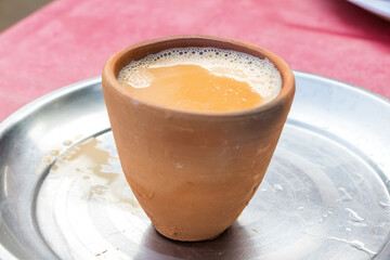 tea served in a traditional mud cup in India