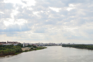 Fototapeta premium View of Irtysh River divides the city into two parts Omsk