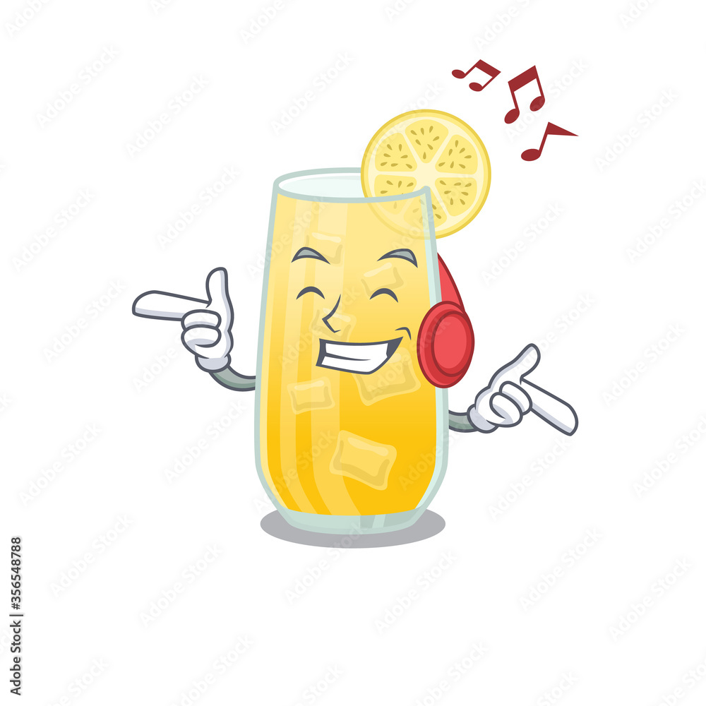 Sticker screwdriver cocktail cartoon design concept listening music on headphone