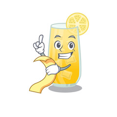 screwdriver cocktail mascot character style with a menu on his hand