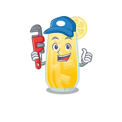 cartoon character design of screwdriver cocktail as a Plumber with tool
