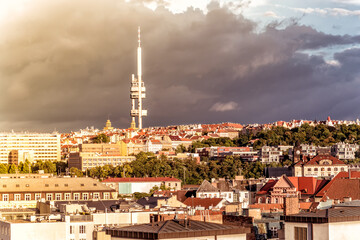 Prague skyline with Zizkov Television Tower. Czech Republic