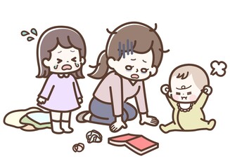 疲れ果てた育児中のお母さん