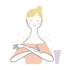 腕にクリームを塗る女性	
