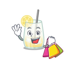 wealthy tom collins cocktail cartoon character with shopping bags