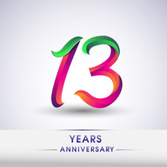 13th anniversary celebration logotype green and red colored. ten years birthday logo on white background.