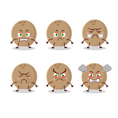 Brown coconut cartoon character with various angry expressions