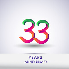 33rd anniversary celebration logotype green and red colored. ten years birthday logo on white background.